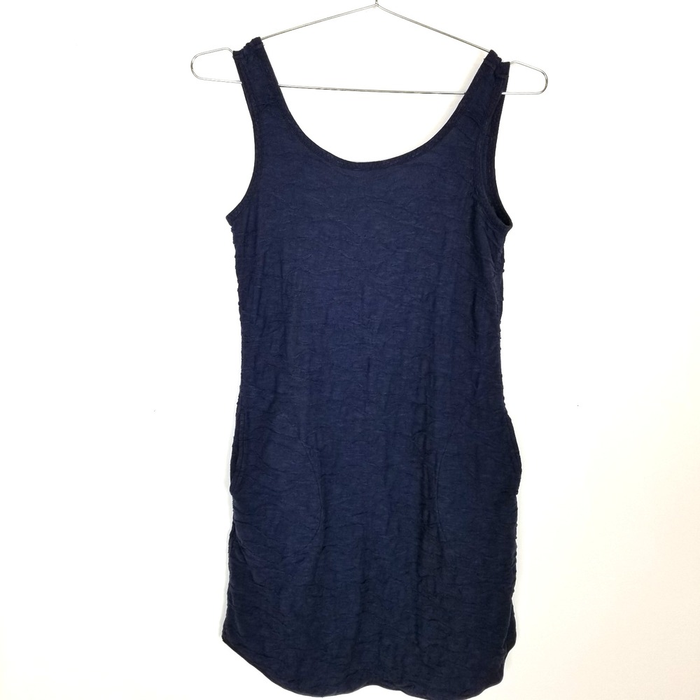 Toad & Co Women Samba Wave Tank Dress Sz M Organic Cotton Navy Textured